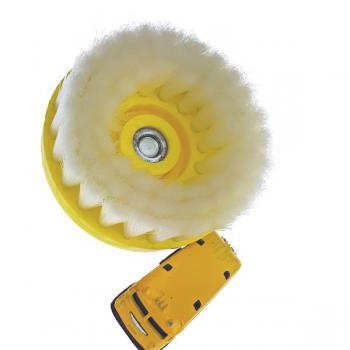 Bàn chải bánh tròn chuyên dùng vệ sinh nội thất nỉ, vải, vinyl,.. loại mịn - gắn máy 11cm  kèm trục M14 - màu trắng