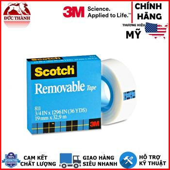 Băng keo dán tiền, ghi chú tàn hình có thể viết và tháo gỡ an toàn cho bề mặt 3M Scotch Removable 811 19mmx32.9m